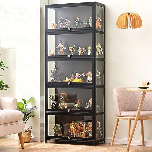 ZMHPLKH glasvitrine vitrine vitrinenschrank sammlervitrine hergestellt aus natürlicher Bambusrahmen Flip-Schranktür-Design, versiegelt und staubdicht, mehrere Größen