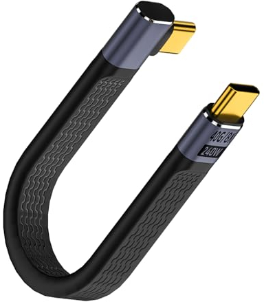 QIANRENON 240W USB4.0 C 90°Angle PD Fast Charging Short Cable 40Gbps Type C 4.0 Male to Right Angle C Male Flat Flexible Data Cable, for Thunderbolt 3/4 Smartphone Power Bank, 13cm/5.1in (Side Bend)