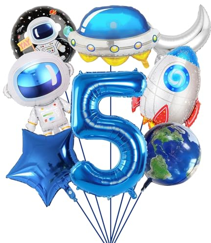 SPHERETRON Weltraum Luftballon,8 Stück Weltraum Astronaut Folienballon,Weltraum Geburtstag Deko 5 Jahre,Rakete Raumschiff Ballons mit Sterne Mond Weltraum Ballons für Weltraum Kindergeburtstag Deko.