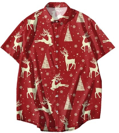 Chemise jaune rouge à carreaux pour homme - Automne et hiver - Chemise à thème de Noël avec manches Shotr, imprimé intégral, chemise imprimée à une rangée et chemise pour homme, rouge, M