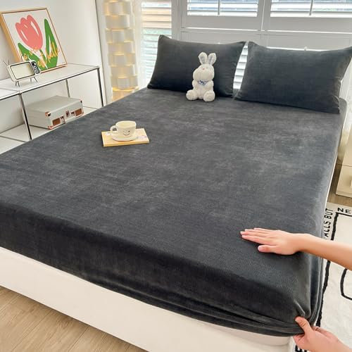 JIANINGHOME Biber Spannbetttuch 180x200,Plüsch Spannbettlaken Winter Flanell Spannbetttuch Warme und Flauschig Bettlaken