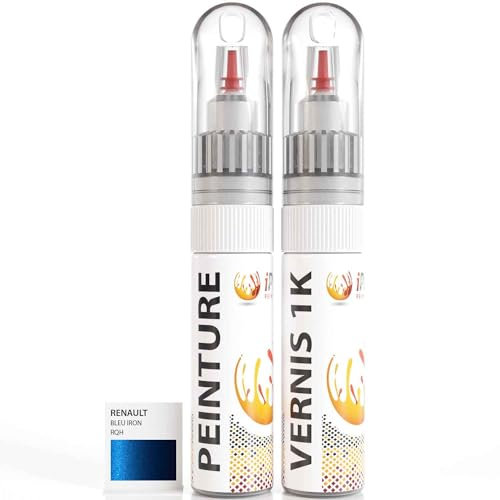 ipixline Kit Retouche Peinture Carrosserie Voiture - Stylo Correcteur Peinture Auto 30 ml, Vernis Brillant 1k 30 ml - Compatible avec Renault - Bleu Iron RQH