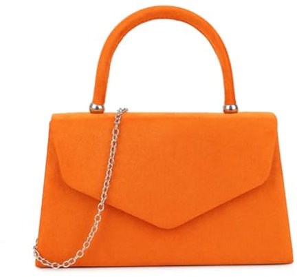 LeahWard Top Handle Clutch Bag Chain Cross Body Wedding Party Bags (Orange Suede)