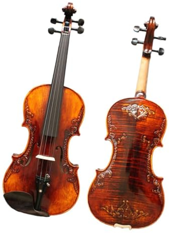 Geigen Violine in voller Größe geschnitztes Muster Strad-Stil Geige handgefertigt 4/4-Violine mit Bogen Steg Saiten Etui