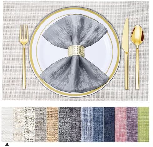 BETEAM Platzsets Abwaschbar 4er Set Vinyl Tischsets für Esstisch Waschbar Küchen Platzdecken Langlebige Tischsets für Drinnen Draußen-01 Creme Farben, 4er Set