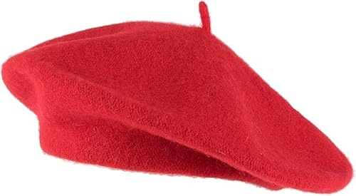 Baskenmütze aus Wolle für Damen und Herren, französischer Stil, einfarbig, klassische Farbe, Baskenmütze, Unisex, weich, warm, Outdoor, Vintage-Künstler, Beanie-Mütze, rot, Einheitsgröße