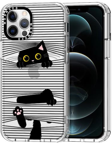MOSNOVO für iPhone 12 Pro Max Hülle – Durchsichtige, schlanke, stoßfeste TPU+PC-Handyhülle, [6,6 Fuß Fallschutz/Anti-Abziehen] - Versteckte Schwarze Katze