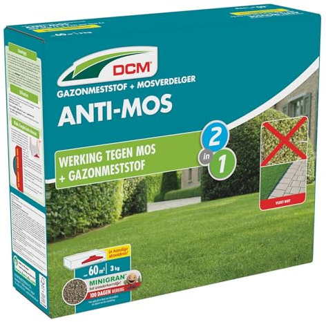 DCM Engrais Anti-Mousse 3Kg - 60m² - Engrais pour Pelouse avec Action Contre Mousse