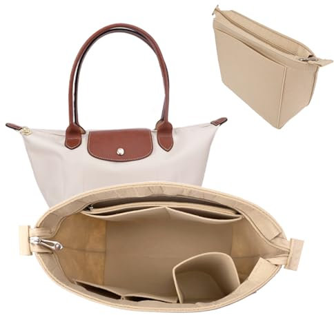Organizer für Longchamp Tasche Damen,Filz Beige Taschen Organizer,Taschenorganizer Shopper,Tote Bag Organizer, Mittel Organizer für Langem Griff Le Pliage M,Innentasche Handtaschen (Beige, M)
