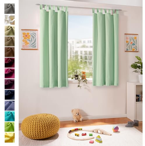 heimtexland ® Dekoschal Baumwolle Uni Blickdicht Vorhang Schlaufenschal Gardine Kinderzimmer Pastell Mint HxB 160x125 Typ625