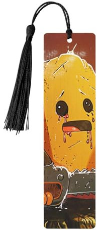 Cute Crying Chainsaw Printed Bookmarks,Exquisite Wood Bookmarks,Bookmarks for Women - Ideal Gift for Book Lovers Black