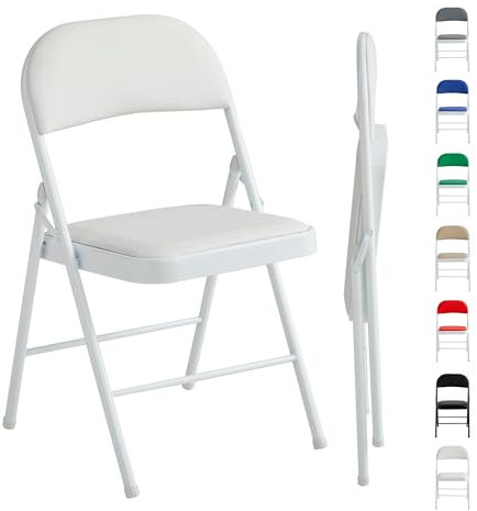 mcc direct Set of 1 Folding Chair, Faux Leather Foldable Chair with Metal Frame and Padded Seat, Easy to Fold and Store for Home, Office, Dining and Reception (White)