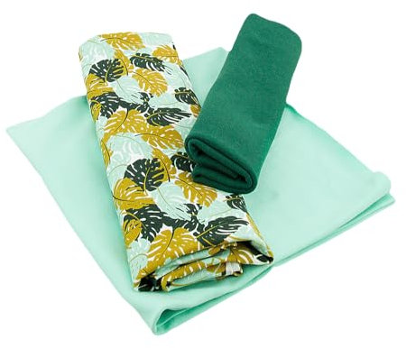 Stoffpaket - Jersey Stoff Kinderstoff SET Bündchen Blätter minze - je 50 cm