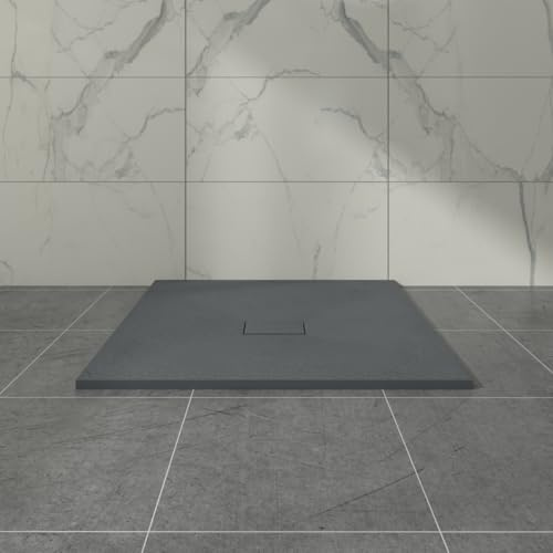 Aquariss SMC Anti Slip 1000 x 1000 mm Square Wetroom Shower Tray Anthracite | Slate Effect Shower Tray with Slip Resistance, for Bathroom Shower Door Enclosure, Walk In Shower Base, Slimline