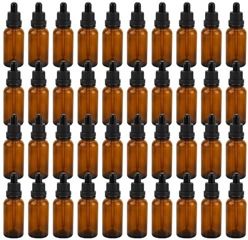 Aramanara 40 pcs Amber Glass Dropper Bottles, Refillable Sample Glass Bottle, 30 ml Pipette Bottle with Pipette for Essential Oil, Perfume, Blends