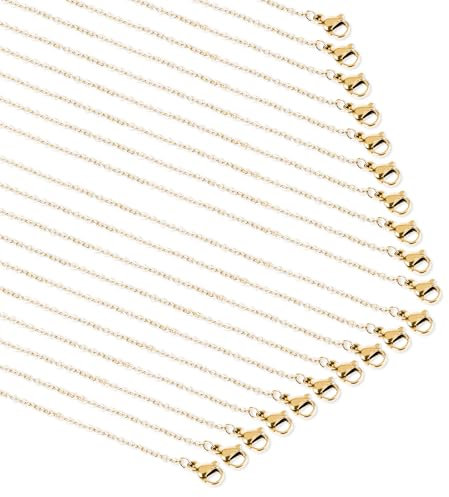 20 Stück 45 cm Edelstahl Halsketten, Goldfarben, Edelstahl-Kette, mit Karabinerverschluss, 1.5 mm Dünne Halsketten-Gliederkette, Goldfarben Kette Edelstahl Schmuck Halskette für DIY Schmuckherstellung