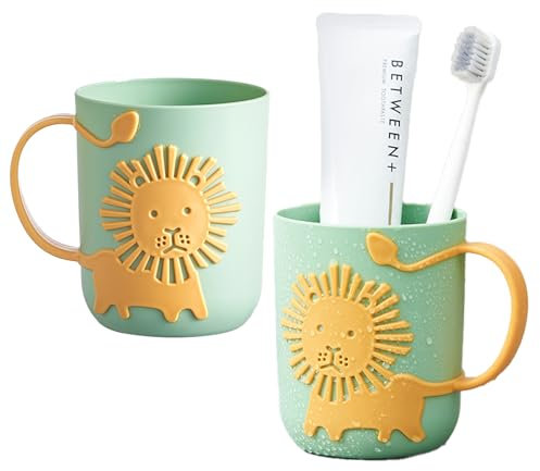 Counius Zahnputzbecher,2 Stück Zahnputzbecher Kinder, Mundwasser Tasse Cartoon Zahnputzbecher Kunststoff Set Dauerhaft Mit Henkel Waschmundbecher,Zahnbürstenhalter Für Kinder