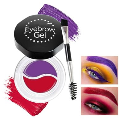 MockTota Gel Sourcils Coloré Résistant à l'Eau - Kit 2 Couleurs Néon, Double Brosses & Formule Hypoallergénique pour Carnaval, Maquillage Artistique et Quotidien (Rouge+Violet)
