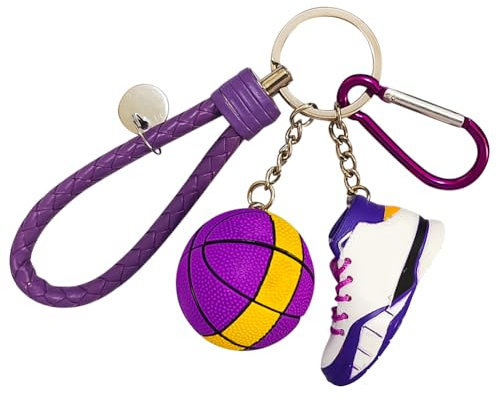 Porte-clés en forme de chaussure 3D avec mini ballon de basket et cordon, porte-clés élégant pour les fans de basket-ball, cadeau pour enfants, hommes et femmes, violet, M