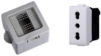 Cassetta Elettrica IP55, Completa Di Frutti Compatibile Con Bticino Matix, 1 Modulo Presa Bipasso 10/16A, Scatola Con Coperchio Da Muro Parete Esterno e Interno