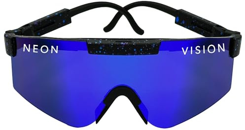 NeonVision - Premium Sportbrille und Sonnenbrille Verspiegelt UV-Schutz 400 für Damen & Herren Outdoor Sport-Brille ideal als Fahrradbrille, Laufbrille, Wanderbrille (leicht & stabil, bluebeam)