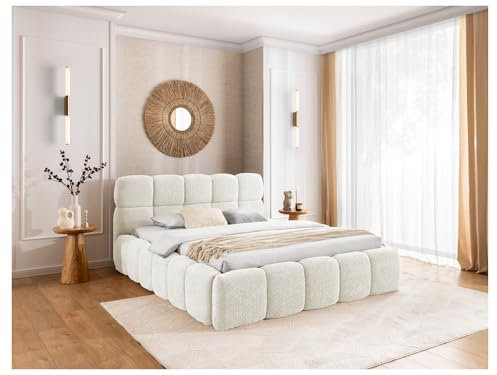 MEBLINI Salerno Polsterbett 200x200 mit Lattenrost - Bubble Bett - Cloud - Marshmallow Bed - Kopfteil Bett mit Stauraum - Betten - 200x200 - Weiß Milch Boucle ohne Matratze