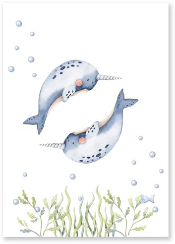 Calmondo Schwertwal Kinderbild für Kinderzimmer | Tier-Poster Bild für Kinder als Geschenk für Mädchen & Jungen | Süße Wand-Deko für eine fröhliche Atmosphäre | DIN A4 | Mit Bonusbild