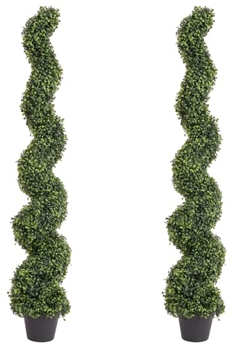 THE BLOOM TIMES 1,5 m spiralförmige Buchsbaum-Formschnittbäume, künstlich, für den Außenbereich, UV-beständige immergrüne Bäume – gefälschte verdrehte Pflanzen für Veranda, Außenbereich, Pflanzgefäß