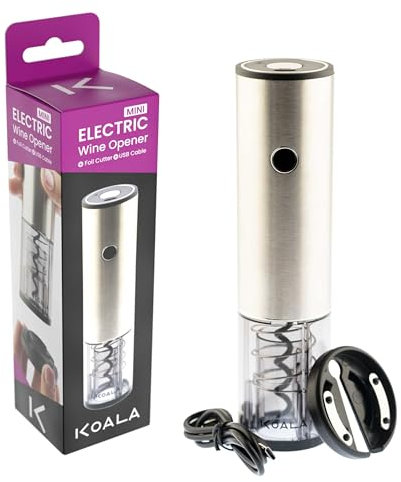 Sacacorchos Eléctrico Profesional Recargable USB con Batería de Litio y Cuerpo Metálico, es Compacto e incluye Cortacápsulas - Abridor Automático de Vino para Regalo o Cocina, Color Metálico