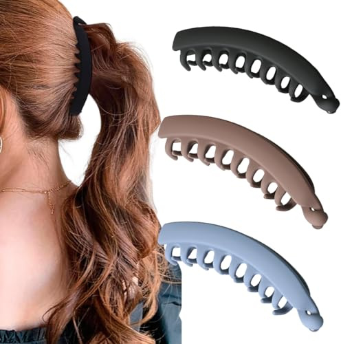 WKRTDY 3er Pack Rutschfeste Pferdeschwanz Haarklammern für Damen und Mädchen mit dickem Haar - Bananenspangen Haarhalter, zum Binden von Pferdeschwänzen, große Klammern für einfaches Styling