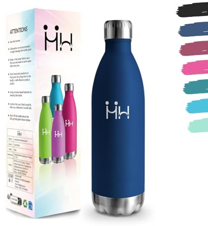Borraccia Termica, 1000 ml Senza BPA, Borraccia, Isolamento Sottovuoto a Doppia Parete, Borraccia Acciaio Inox, 18/8 Acciaio Inossidabile, Bottiglia Termica per Cucina, Campeggio, Palestra - Blu scuro