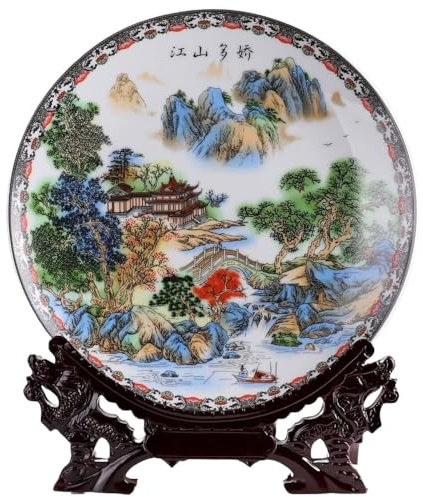 LuMOUzhou Piatto Decorativo da Appendere alla Parete in Ceramica da 26 cm con Motivo Ornamentale a Paesaggio