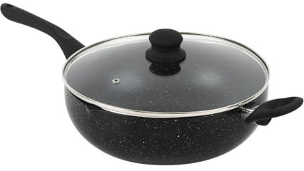QDESIGN BLACKMARBLE+ Wok Made of Cast Aluminium with Super Non-Stick Coating Scratch Resistant PFOA Free - All Hobs Including Induction - Black Marble Look, 28 cm
