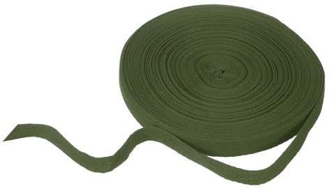 sourcing map Baumwoll-Twillband, 1,6 cm, 22,7 m, Fischgräten-Gurtband, Rolle, Schrägband für Bastelarbeiten, Nähen, Geschenkverpackungen, Olivgrün