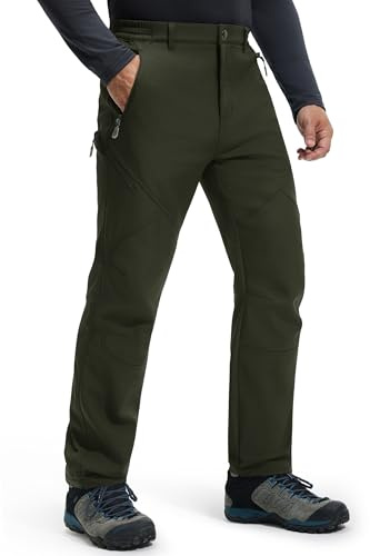 Libin Pantaloni Trekking Sci Uomo Invernali Termici Pantaloni da Cargo Lavoro Impermeabili Montagna Antipioggia Pantalone Pile Caldo Softshell Escursionismo Golf All'aperto, Verde M