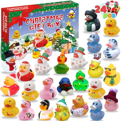 Duck Advent Calendar 2025, 24 Days Christmas Countdown Rubber Duck Set, Bath Toys for Toddlers, Boys, Girls, Fun Holiday Gifts, Kids Xmas Fun Ducks, Christmas Party Favors for Kids (Set E)