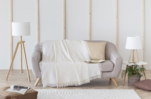 Todocama - Colcha Multiusos Sofa, Manta Foulard, Plaid para Cama, Cubresofa Cubrecama, Jarapas, Fabricado en España, Clásica. (125x180cm, Crema)