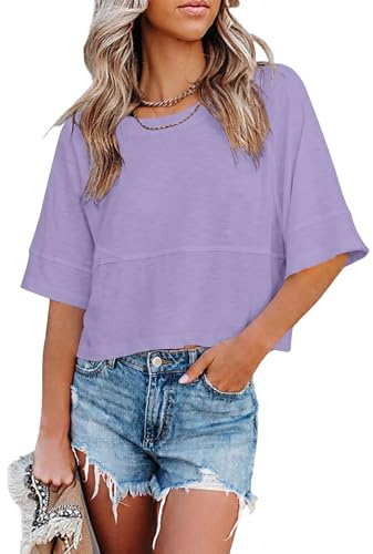 DUOEASE T Shirt Damen Kurze Ärmel T-Shirt Rundhals Loose Fit Oberteile