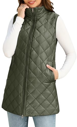 Yuson Girl Gilet for Women UK Women's Quilted Gilets Sleeveless Lightweight Jackets Solid Color Stand Collar Transition Vest Ladies Body Warmer Casual Zip Up Vests with Pockets