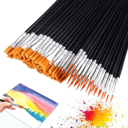 100 Stück Pinsel für Acrylfarben Set, Borstenpinsel Set Schule | Pinselset für Gesichtsbemalung, Runde Pinsel für Details, Flache Acryl Pinsel Set, für Körper, Gesicht Felsen