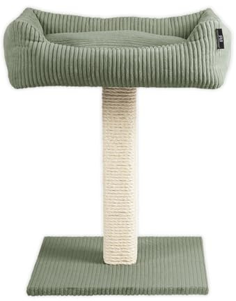 Rohrschneider Katzenbaum mit Kuschelsofa, Vollholz, Cordstoff, 45x58x68 cm, Kratz- und Liegeelement, Abnehmbarer Bezug, (Salbei)