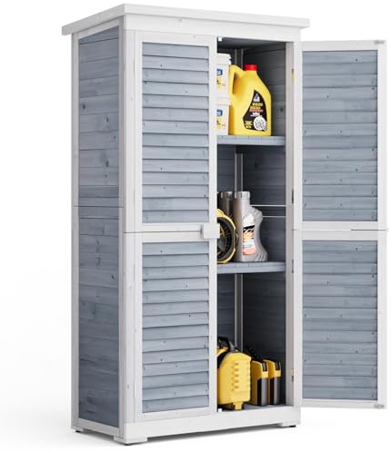 Blishom Gartenschrank Geräteschuppen Holz Werkzeugschrank Outdoor-Schrank Gartenbox 160 x 87 x 47 cm Gartenhaus für den Außenbereich, Gerätehaus für Hof und Garten (Grau)