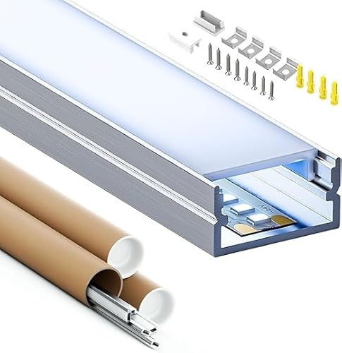 Shine Plus LED-Aluminiumprofil, 2 m x 12 Stück, mit weißer PC-Abdeckung, Maße 19,3 mm x 9,8 mm, kompatibel mit LED-Streifen mit einer Breite von weniger als 17 mm.
