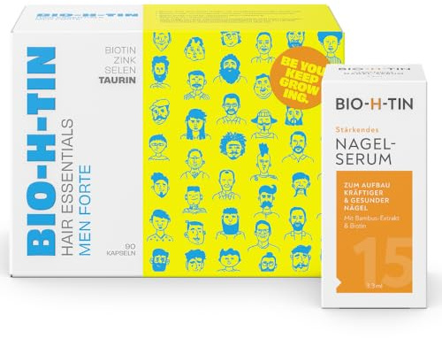 BIO-H-TIN Hair Essentials Men forte + gratis BIO-H-TIN Nagel-Serum, 3,3 ml | Abgestimmte Nährstoffkombination für Männerhaare + Für kräftige, widerstandsfähige und elastische Nägel