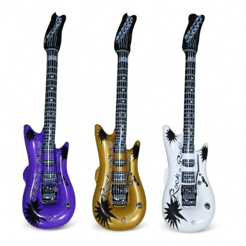 Ovanda 3 guitares gonflables XXL en violet, or et blanc comme décoration de fête