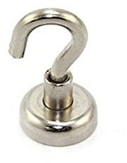 FIRST4MAGNETS Neodymium Clamping Magnet with M4 Hook for Hanging, Holding or Displaying Items - 16mm Diameter x 32mm High - 9.7kg Pull