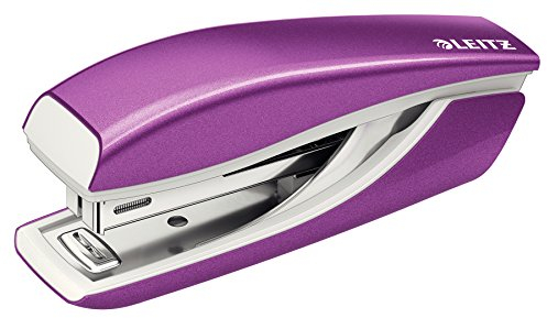 Leitz Mini-Heftgerät, 10 Blatt Tacker mit 1000 Heftklammern, Hefter aus Metall mit Kunststoffelementen, WOW Serie, Violett, 55281062