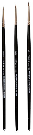 Rotmarder Künstler Pinsel Set Rotmarderhaar für Aquarell und Acryl - fein - 3 Stück - Grösse 000, 00, 0