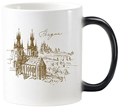 'das Prag quadratisch tschechischen Republik eckig Landmark Muster wärmeempfindliche Farbwechsel Farbe Tasse Milch Kaffee mit Griffe 350 ml