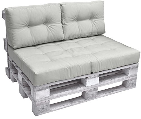 Beautissu 2X Palettenkissen Outdoor Rückenkissen 60x40 cm – Auflagen für Paletten Europaletten Palettensofa Palettenmöbel Balkon Palettenpolster Garten Lounge Kissen Outdoor Hellgrau – Elements